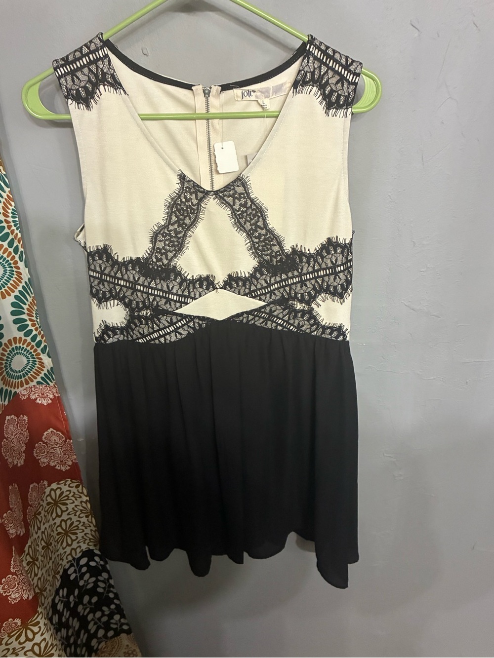 Joie Black and White Lace-Accent Sleeveless Dress